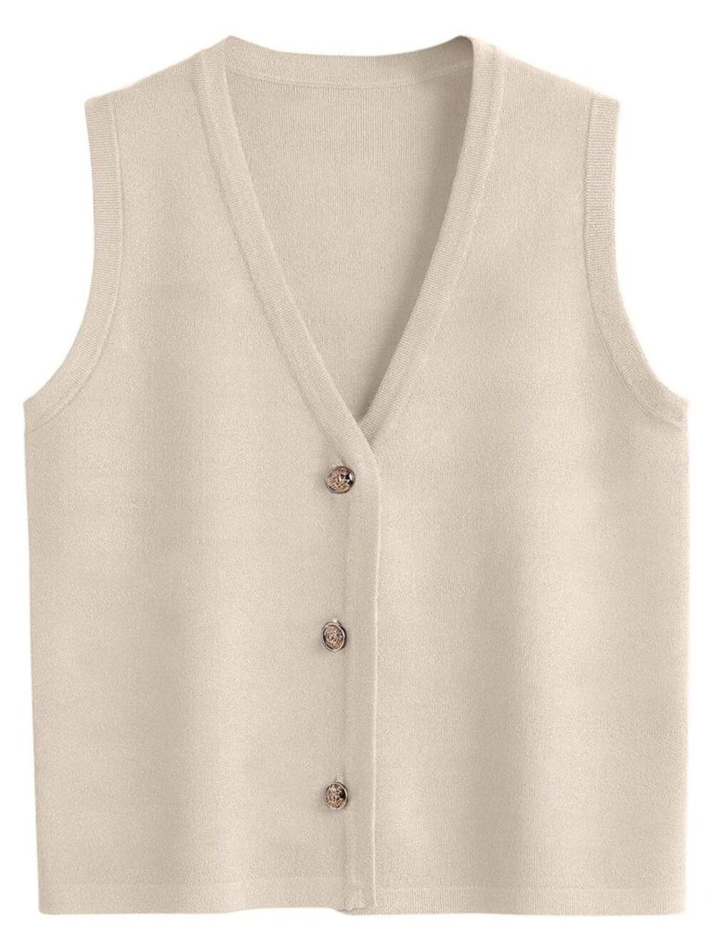 Women's Striped V Neck Sleeveless Sweater Vest Button Up Knit Top